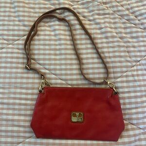 Valentina Red Crossbody Bag with Brown Strap